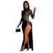 Women's Clothing Fashion Women's Hot Diamond Sexy Hollow Long Sleeved Slit Dress_ecoleips.com