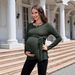 Autumn/Winter Maternity Sweater Style Ribbed Tie Waist Long Sleeve Knit T-Shirt For Women_ecoleips.com