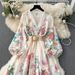 Women's Clothing Court Style Dress Sweet Lace V-neck Breasted Slim-fit Long Dress_ecoleips.com