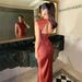 New 2026 European American Style Women's Satin Sleeveless Fishtail Gown Long Asymmetrical Cut Dress Bow Neck Waist Cinching Pleated Fit Bodycon Skirt_ecoleips.com