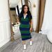 BN368 Women's Fashion Collared Color Block Slim Fit Dress European American Style Spring Summer New Arrival Slit Dress_ecoleips.com