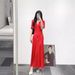 Women's French Style Elegant High End Dress Short Sleeved Fitted Waist Long Knit Summer Style_ecoleips.com