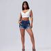 Women's Clothing Summer New Women's Elastic Mid Waist Ripped Hem Denim Shorts_ecoleips.com