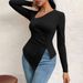 Voya Women's Fashionable And Elegant Slanted Neck T-shirt For Spring And Summer, Versatile Commuter Long Sleeved Top_ecoleips.com