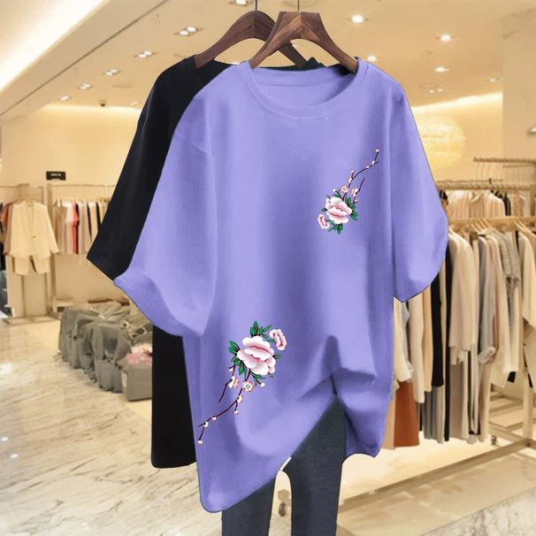 Women's Loose Fit Short Sleeve T-Shirt Plus Size Casual Printed Tummy Concealing Summer Top New Style_ecoleips.com