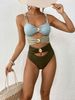 Women's Clothing Splicing Hot Style Metal Buckle Beach One Piece Swimsuit_ecoleips.com