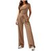 2026 New European American Foreign Trade Women's Clothing Solid Color Casual Fashion V-neck Top And Wide-leg_ecoleips.com