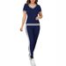 Breathable V-Neck Top And High-Waisted Trousers Set, Women's Casual Comfort Two-Piece Outfit For Spring And Summer_ecoleips.com
