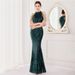 Women's clothing banquet style elegant long halterneck sequined socialite cool aura queen fishtail evening dress_ecoleips.com