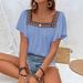 Women's Summer Lace Embroidered Square Neck Blouse Elegant Sleeve Design Back Detail Top Fashionable Casual Wear_ecoleips.com