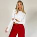 Voya Women's Irregular Round Neck Ultra Short Sexy Long Sleeved T-shirt Fashion Top_ecoleips.com