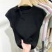 Bandage Round Neck Ice Silk Short Sleeved Knitted T Shirt For Women In Summer 2025 New Slim And Versatile Small Flying Sleeves Top_ecoleips.com