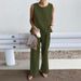 Women's Summer Casual Two-Piece Set Sleeveless Wide Leg Pants Style Loose Fit Solid Color Trendy_ecoleips.com