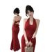Socialite Style Chain Halter Strap Evening Camisole Women's Summer Pure Desire Sexy Backless Waist-Cinching Dress_ecoleips.com