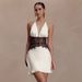 Women's Sexy Lace Panel Halter Deep V Backless Belted Bodycon Mini Dress – Elegant Party Gown_ecoleips.com
