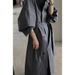 Women's Oversized Trench Coat – High-Collar, Minimalist Longline Jacket In Premium Gray, 3D Textured Polyester, Relaxed_ecoleips.com