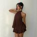 Women's Backless Halter Tie-Front Wrap Dress – Flowy A-Line Mini Dress With Ruffled Skirt – Yellow, Brown, Khaki, Sky Blue, Red_ecoleips.com