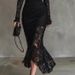 Elegant Black Stretch Lace Mermaid Evening Dress – Slim Fit High Waist Long Sleeve Gown For Parties & Special Occasions (S-Xxl)_ecoleips.com