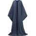 Women's Clothing Elegant Pearl-Embellished Long Dress – Lace Trim & Cardigan Style (S-XL, Gray-Blue)_ecoleips.com