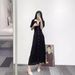 Women's French Style Elegant High End Dress Short Sleeved Fitted Waist Long Knit Summer Style_ecoleips.com