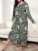 Aria Basics Aria Basics 2024 European And American Plus Size Women's Sleeve Butterfly Heart Leopard Print Off-Shoulder Long Nightgown Dress_ecoleips.com
