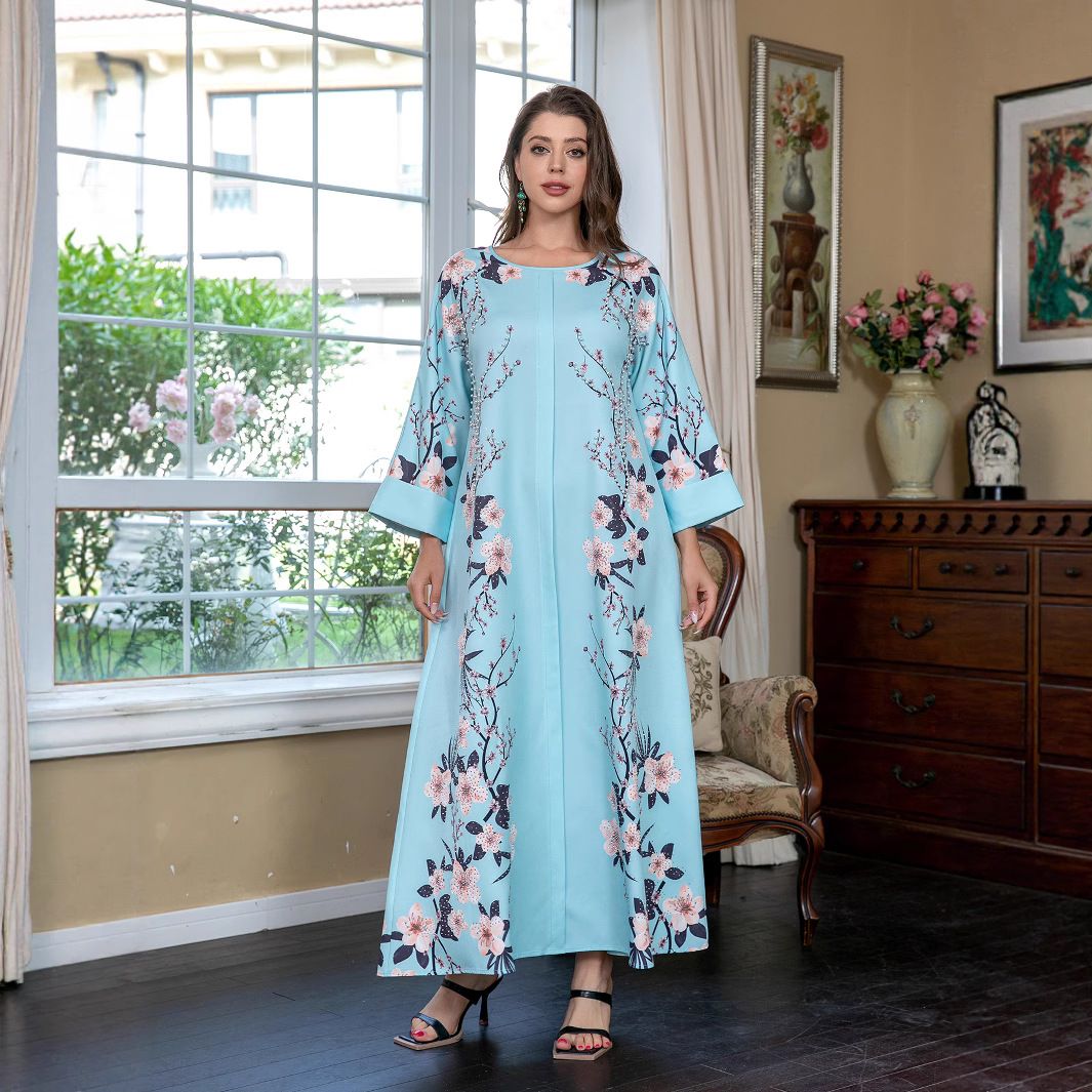 Muslim Women's Abaya Dubai Fashion Printed Long Dress_ecoleips.com
