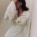 Women's Elegant Slim Fit Dress European American Style V Neck Bell Sleeves Ruffles Single Breasted Buttons Spring 2026 French Style_ecoleips.com