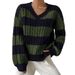 Oversized Striped Knit Sweater – Retro Colorblock V-Neck Pullover In Purple/Khaki/Navy/Black (S-XL) | Cozy & Trendy_ecoleips.com