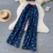 Women's American Retro Slim Fit Denim Two Piece Set Strapless Top High Waisted Flared Pants Slimming Design_ecoleips.com