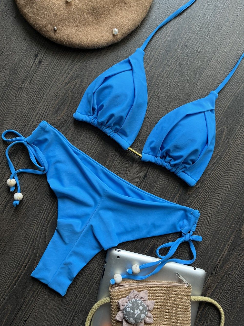 Women's Clothing Solid Color High-Waist Bikini Set – Stretchy & Supportive Swimwear For Women_ecoleips.com