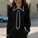 Women's Long Sleeve Shirt Solid Color Commuter Tie Style Autumn Fashion Clothing_ecoleips.com