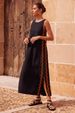 Women's Casual Fashion Sleeveless Round Neck Dress Solid Color Patchwork Lace Slit Midi Spring Summer New_ecoleips.com