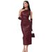 One Shoulder Strapless Leather Dress For Women Pleated Slim Fit Mini Dress With Side Slit Fashion_ecoleips.com