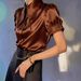 Elegant Satin Short Sleeve Shirt Top for Women Versatile Independent Website Style Spring/Summer Regular Fit England Fashion_ecoleips.com