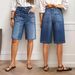 Women's Retro Distressed Mid-Rise Straight Leg Jeans Water Wash Stretch Cross Border Trade Shorts from Europe & America_ecoleips.com