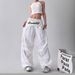 Women's American Style Trendy Wide Leg Pants Hip Hop Jazz Retro Casual Loose Curved Blade with Layered Back Flaps And Tie up Design_ecoleips.com