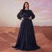 Women's plus Size Formal Evening Dress Elegant Sequined Satin Lantern Sleeve round Neck FSSL6225_ecoleips.com