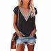 2025 Summer New Cross-Border European American Clothing Women's T-Shirt With Hollow Out V-Neck And Lace Trim_ecoleips.com