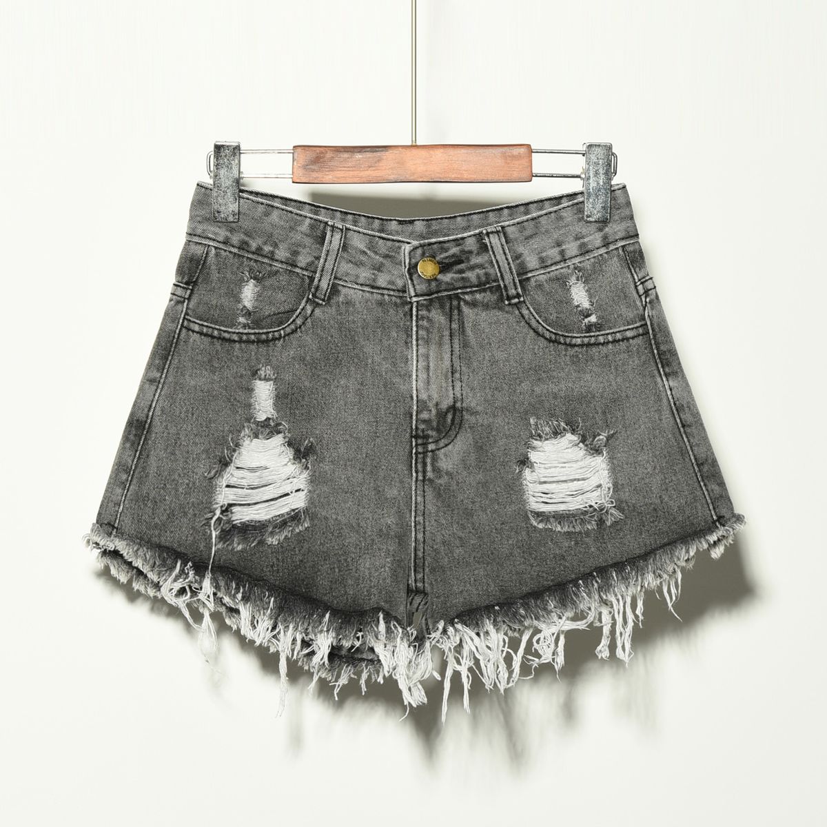 Factory Direct Sale 2020 Summer Korean Style Plus With Holes Stretchy Large Size Women's Denim Shorts_ecoleips.com