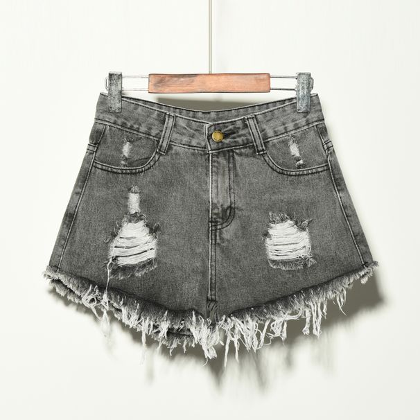 Factory Direct Sale 2020 Summer Korean Style Plus With Holes Stretchy Large Size Women's Denim Shorts_ecoleips.com