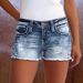 Women's High Waist Ripped Denim Shorts – Embroidered Retro Jeans Shorts With Stretch (Light Blue, S-XXL)_ecoleips.com