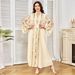 Women's Clothing Modest Evening Dress Sequin Pendant Dubai Abaya Dress – Elegant Beaded Evening Gown With Long Sleeves (Apricot/Blue/Black)_ecoleips.com