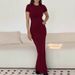Women's Slim Fit Long Dress European American Style Figure Flattering Summer Sexy Elegant Round Neck Short Sleeves_ecoleips.com