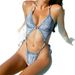 Women's Sexy One-Piece Swimsuit - Denim Print With Adjustable Bikini Straps & Chest Pad (European & American Fit, Nylon Fabric)_ecoleips.com