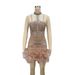 Women's Clothing New High Collar Halter Neck Hot Diamond Nail Diamond Pearl Feather Apricot Color Heavy Industry Sexy Party Host Dress_ecoleips.com
