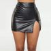 2025 New Sexy Hot Girl PU Leather Waist-Cinching Black Short Women's Bodycon Split Midi Skirt_ecoleips.com