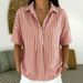 Women's Striped Lapel Button Short Sleeved Shirt Casual Fashion Summer Top American Style_ecoleips.com