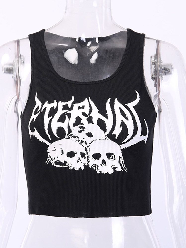 Women's Punk Nightclub Cropped Tank Top Gothic Street Style Print Summer Suspender Top European And American Trend Sexy_ecoleips.com