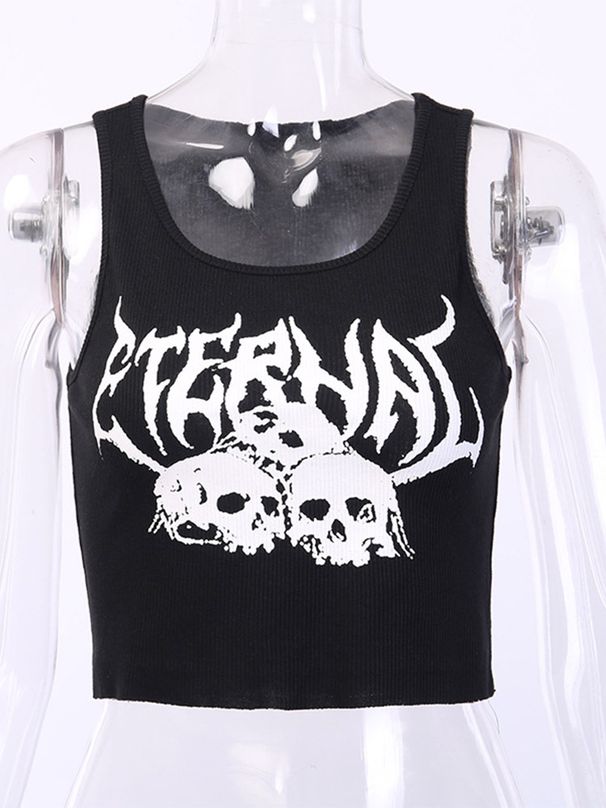 Women's Punk Nightclub Cropped Tank Top Gothic Street Style Print Summer Suspender Top European And American Trend Sexy_ecoleips.com