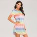 Spring And Summer Short Sleeve Rainbow Stripe Loose T-Shirt Pajamas Dress Large Size Spot_ecoleips.com